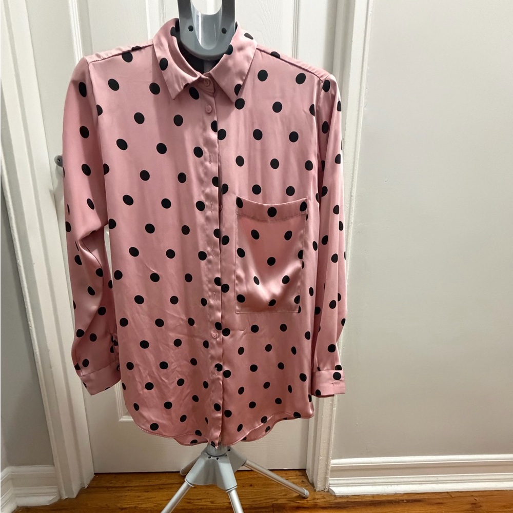 Zara Pink Polka Dot Button-Up Blouse – Size S - Picture 3 of 7